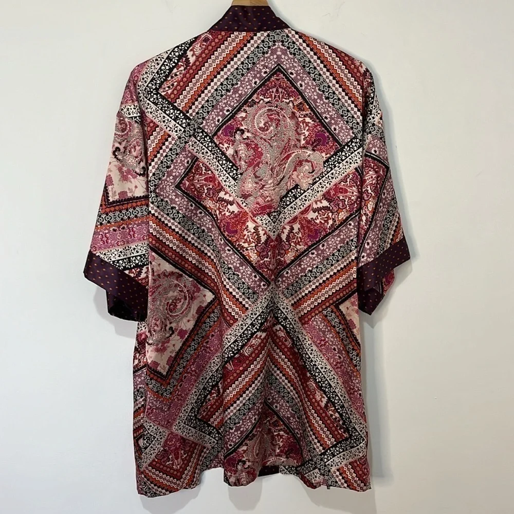 Victoria's Secret Boho Satin Kimono Bath Robe Faux Patchwork Maroon Women's XS/S